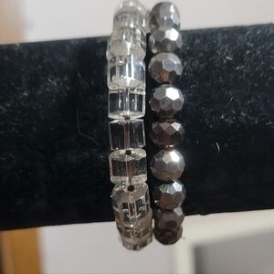 Elegant Crystl Cube  and Black Beaded Stretch Bracelet Set